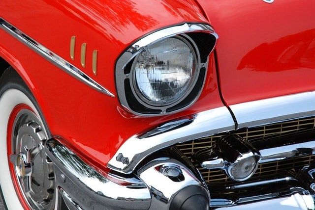 Closeup of red 1957 Chevy