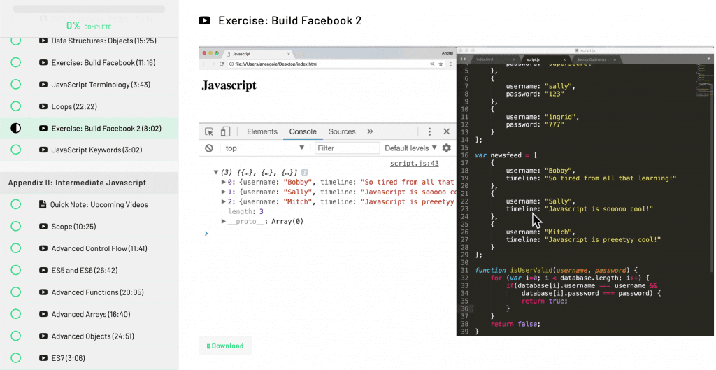 coding JavaScript in the console inside the course Advanced JavaScript Concepts by andrei neagoie