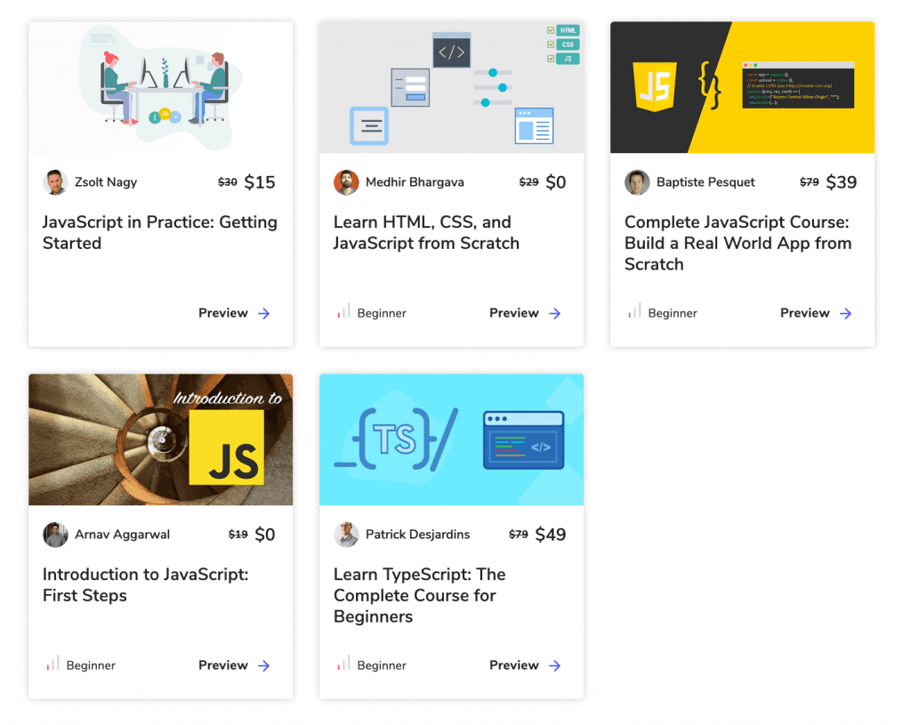 a collection of various javascript courses on educative