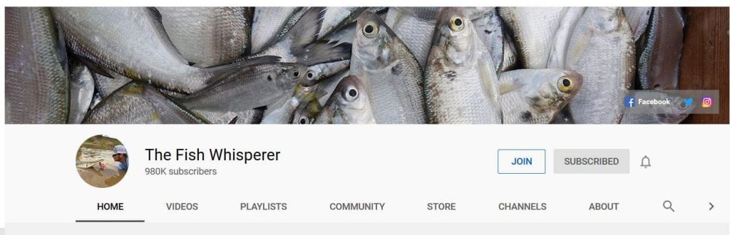 banner of fish with profile pic of man petting fish