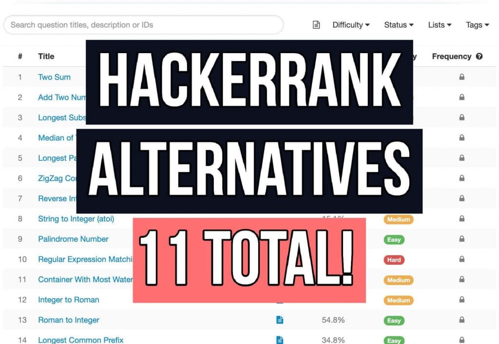 HackerRank Alternatives text with leetcode problems in background