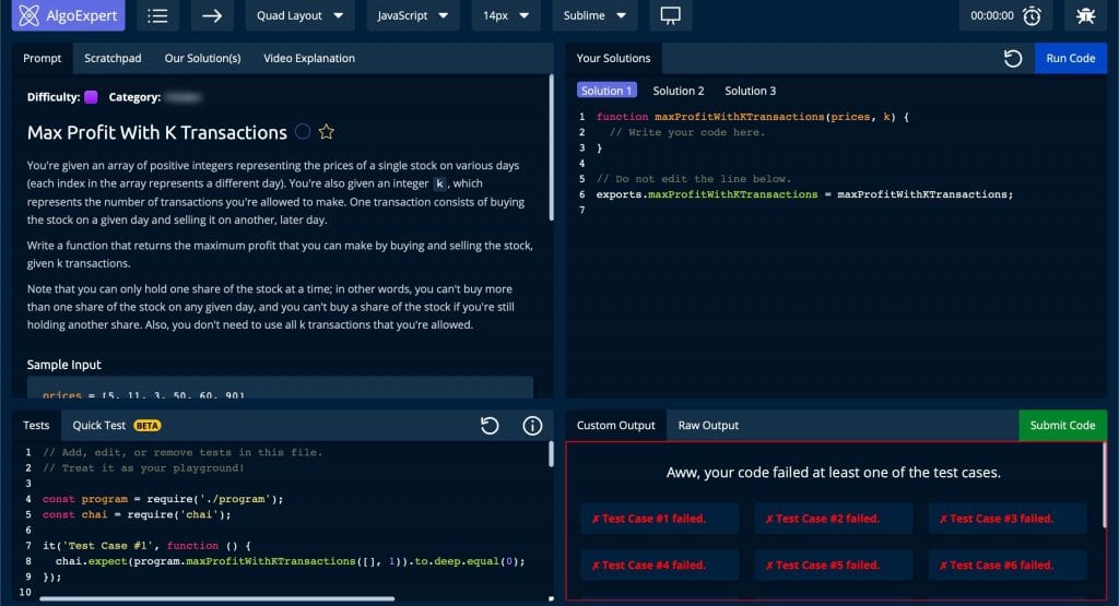 algoexpert sample problem max profit with k transactions