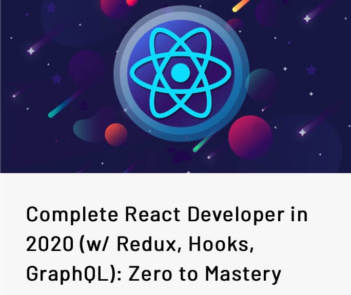 complete react developer in 2020 with planets and stars and react logo