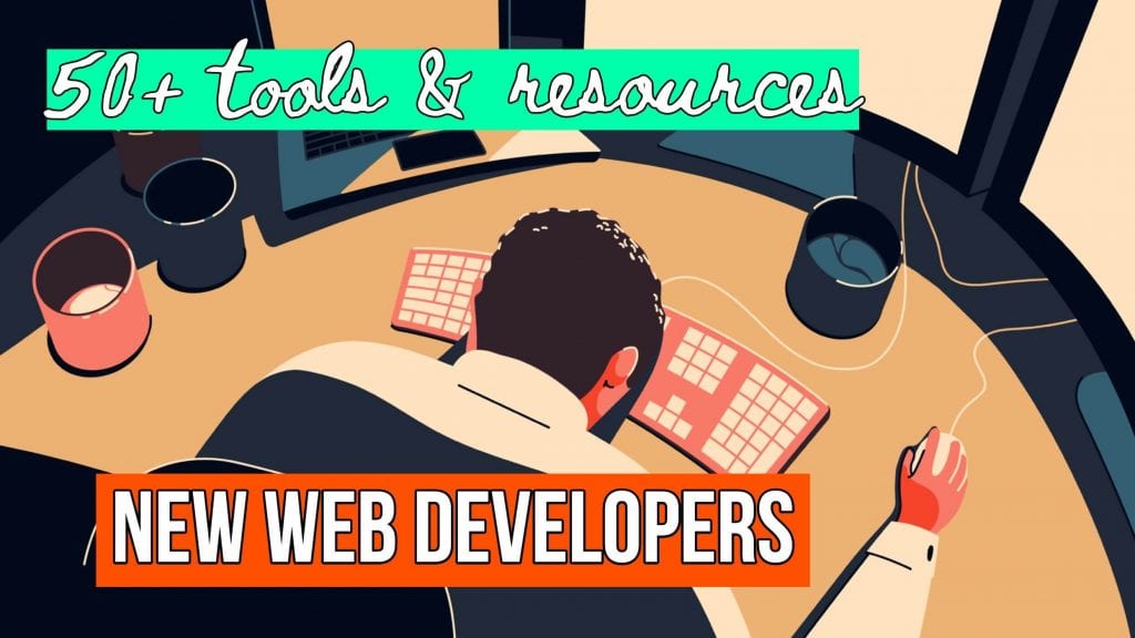 web development tools for beginners illustration guy passed out on keyboard clutching mouse