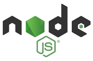 Node.js logo black letters with green hexagon as letter "O" with JS underneath