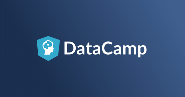 DataCamp logo of head with gear brain and DataCamp over gradient blue background