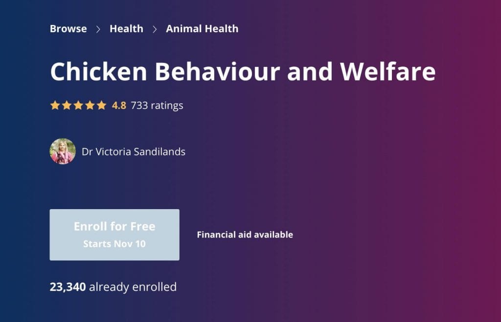 Chicken Behavior and Welfare Coursera Course landing page