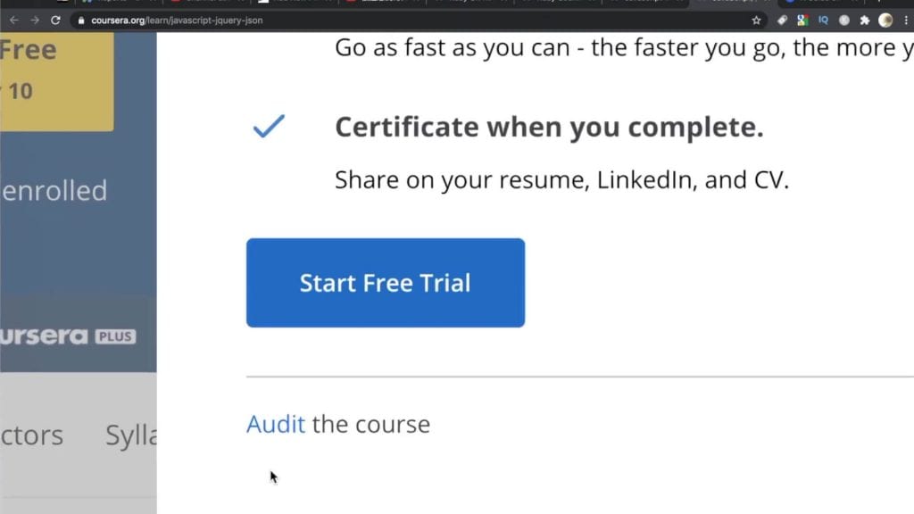 Audit Course Button on Coursera