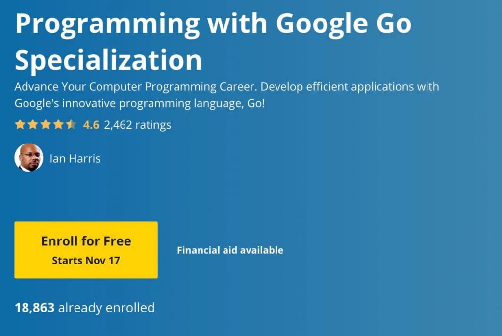 Programming with Google Go Specialization landing page part of best golang courses