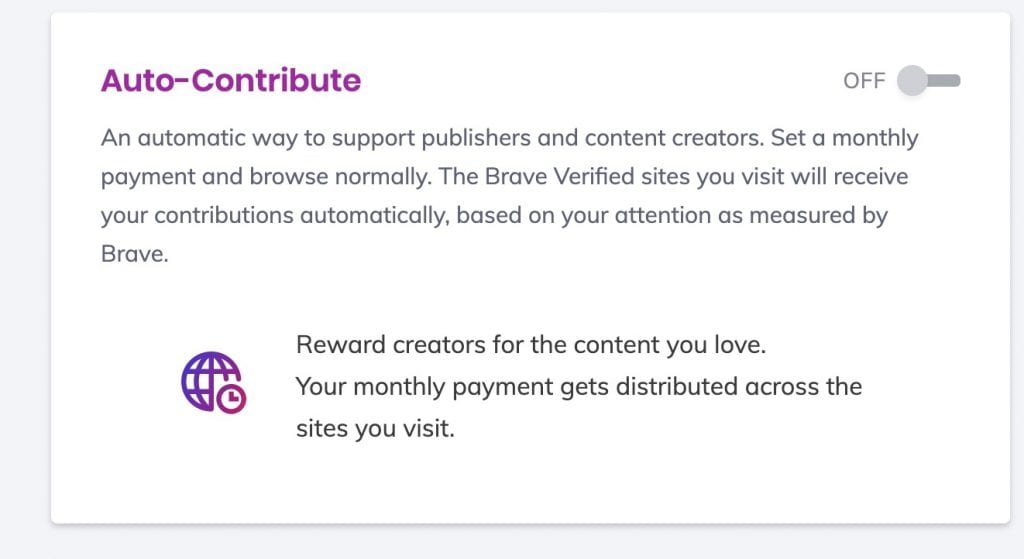 auto contribute bat option menu on brave browser