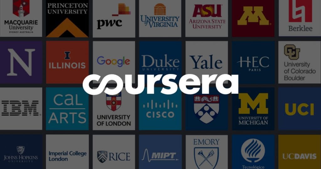 tiles of various universities with coursera logo on front