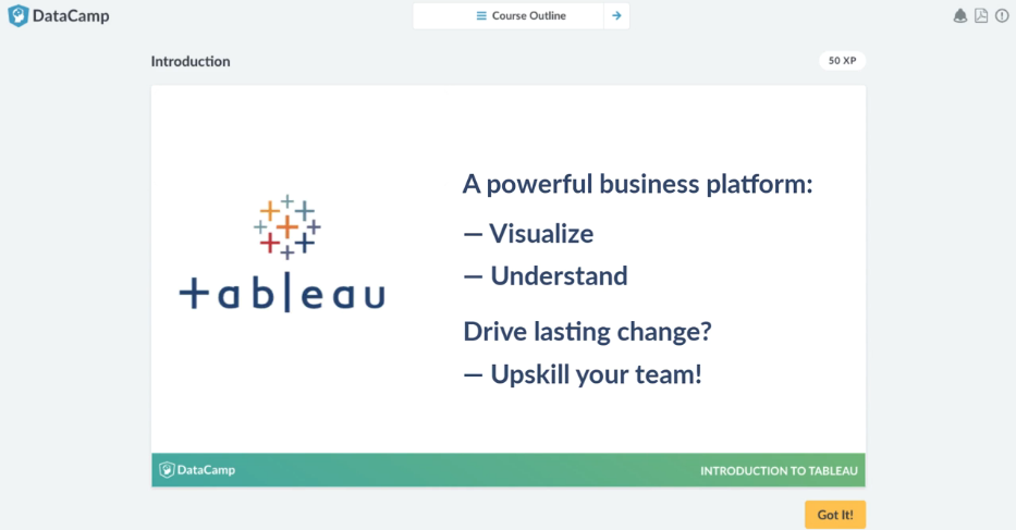 DataCamp Tableau course video introduction to Tableau