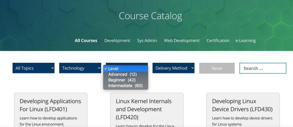 Linux Foundation course catalog options