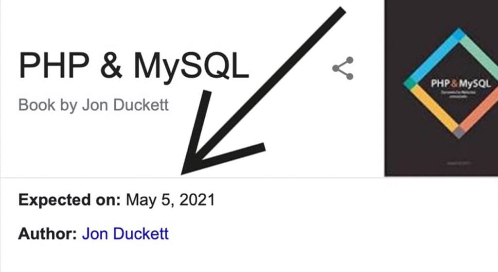 arrow pointing to new release date for jon duckett php book