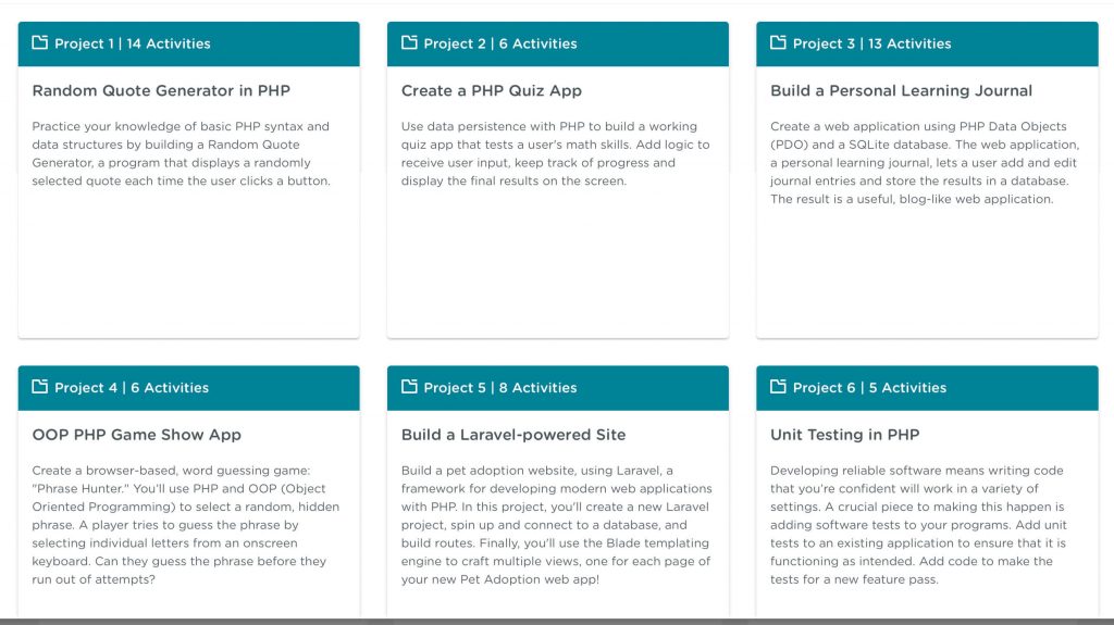 Treehouse PHP Techdegree project list