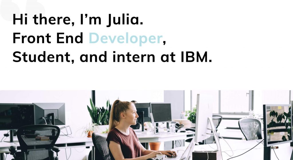landing page for julia codes with julia sitting at a computer