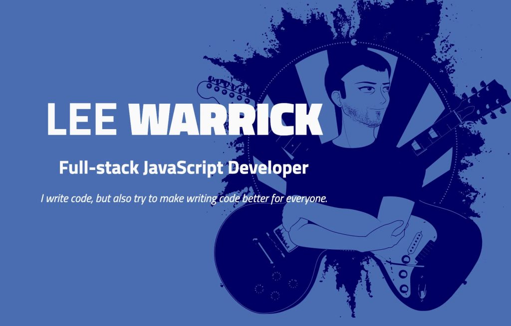 landing page of lee warrick web developer with guitar and man illustration