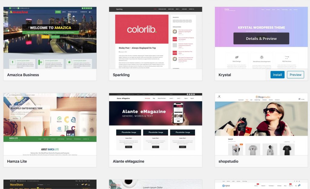 Various wordpress themes ready for installation