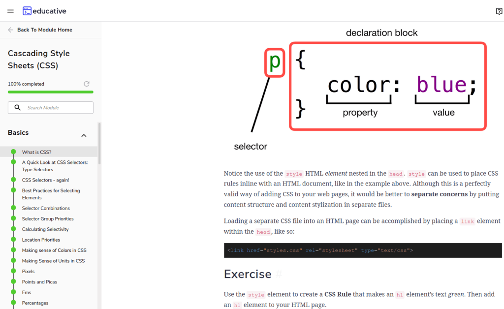 educative front-end courses CSS overview and code