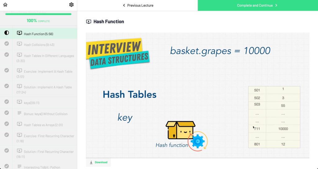 An example of best coding interview prep with hash tables lecture slide featured in video lecture from the course Master the Coding Interview Data Structures and Algorithms