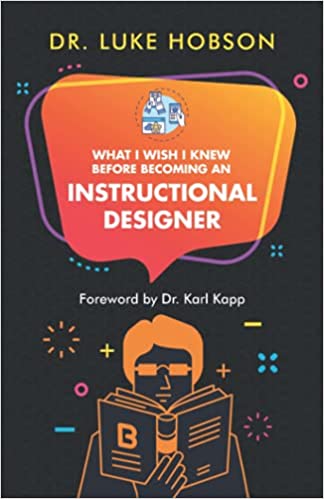 what i wish i knew before becoming an instructional designer books cover with cartoon person with glasses reading book