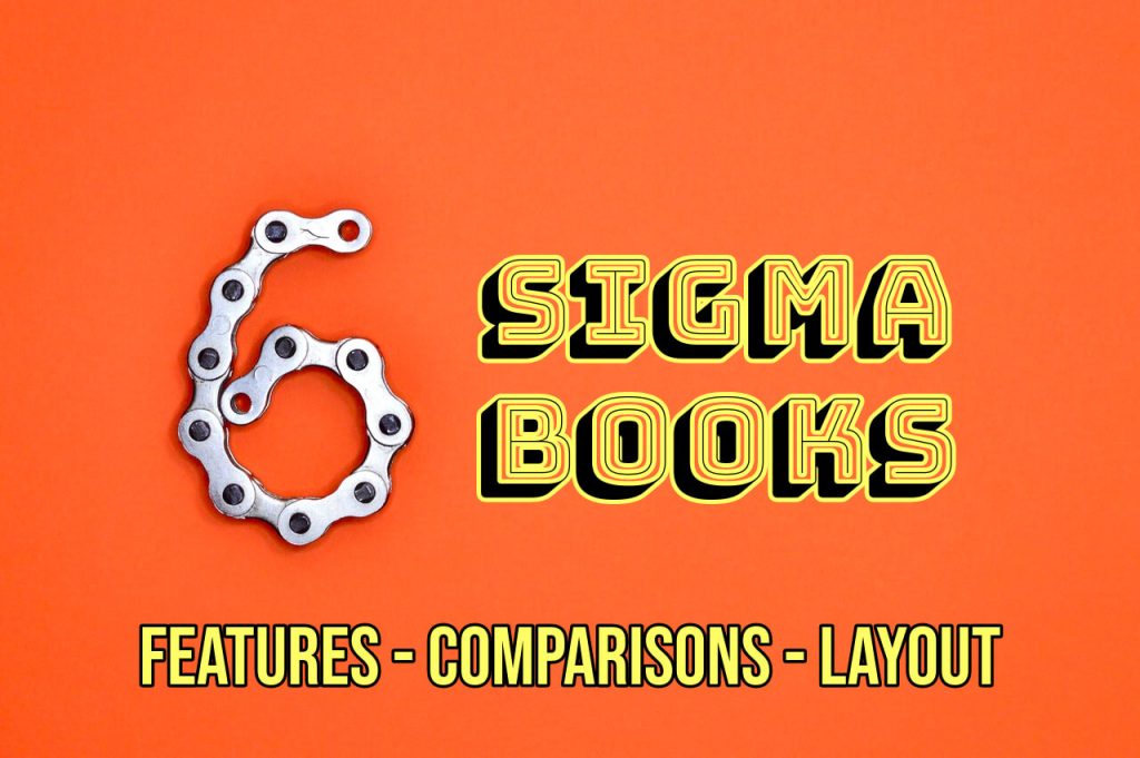 orange background with text reading 6 Sigma Books features comparisons layout