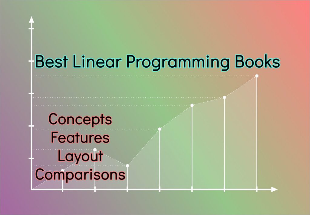 light rainbow background with white graph with different points with text reading best linear programming books, concepts, features, layout, comparisons