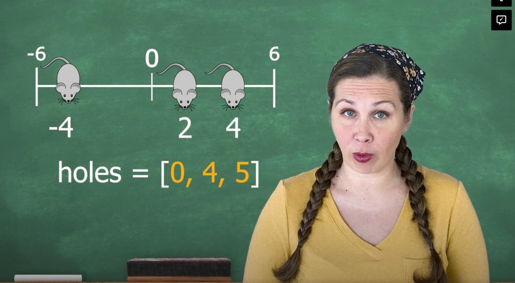 woman in front of chalkboard with mice and holes problem graphic