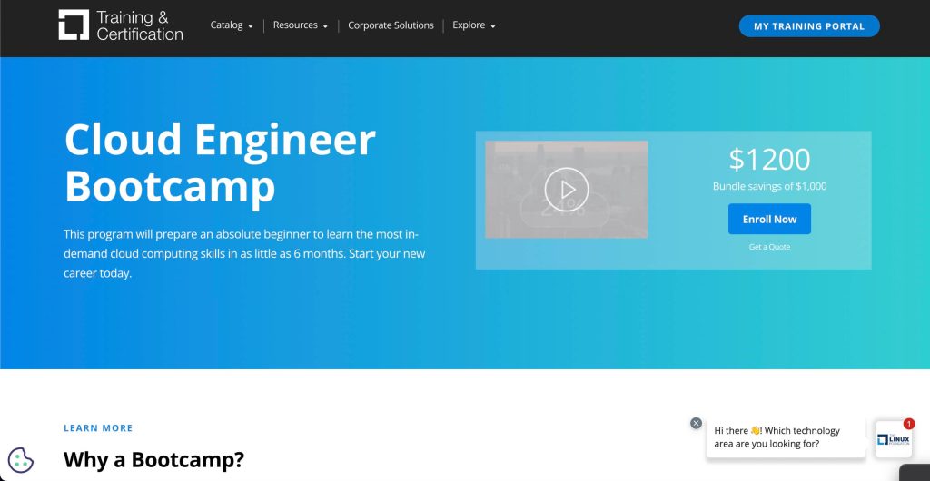 Landing Page for Cloud Engineer Bootcamp at the Linux Foundation