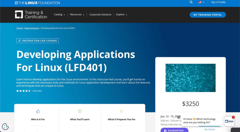 Developing Applications For Linux course landing page 